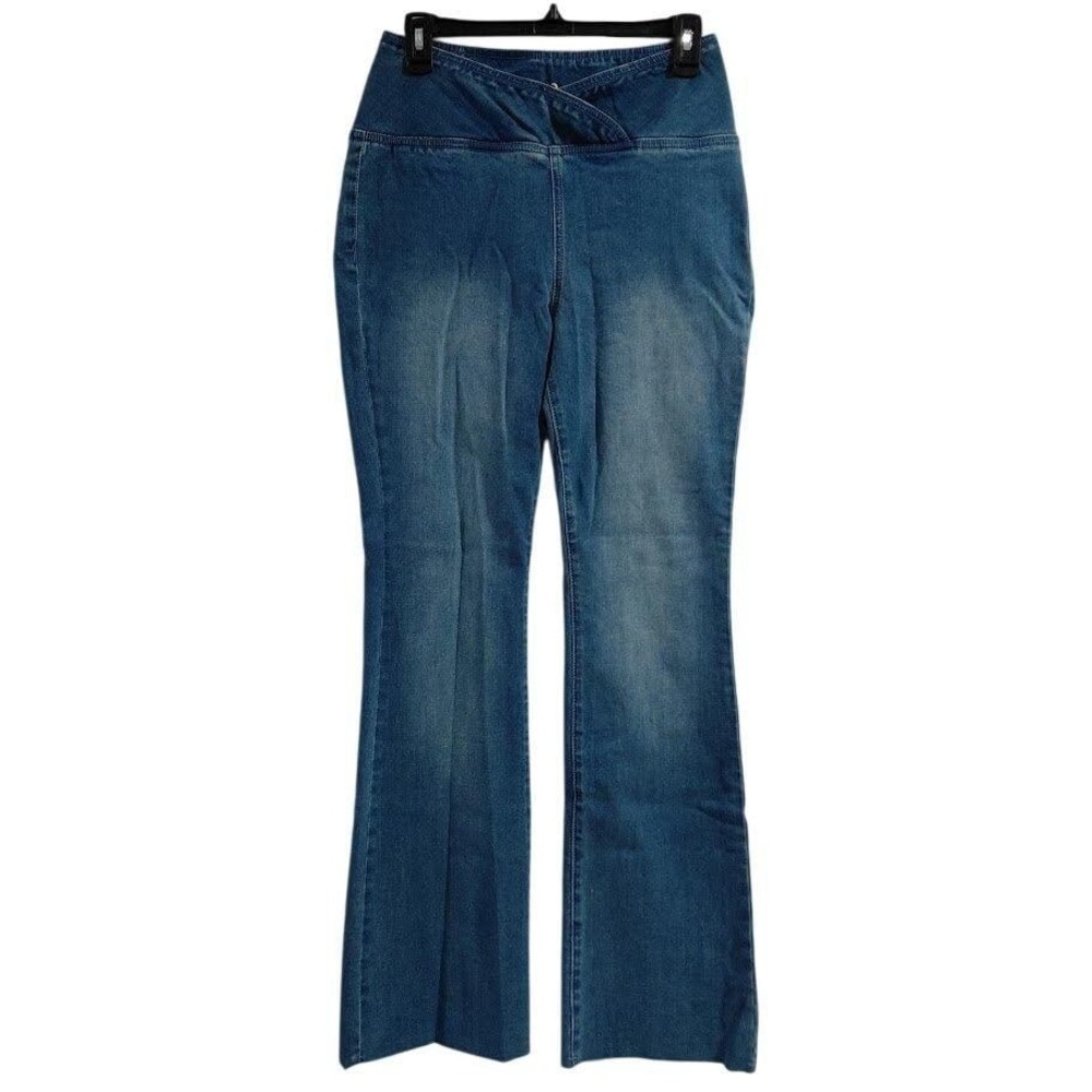 Flamingals Womens Blue Crossover V-Waist Flare Bell Bottom Jeans 2XL